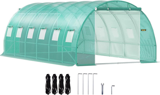 VEVOR Arched roof greenhouse 6.1 x 3 x 2.1 m film greenhouse galvanised steel frame and PE tarpaulin greenhouse tunnel waterproof and UV-resistant tomato greenhouse ideal for growing vegetables flowers