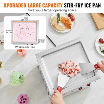 VEVOR Machine for fried ice cream rolls, 28 x 24 x 2 cm, pan for frying ice cream, ice cream maker with compressor and 2 scrapers, for making ice cream, frozen yogurt and ice cream rolls