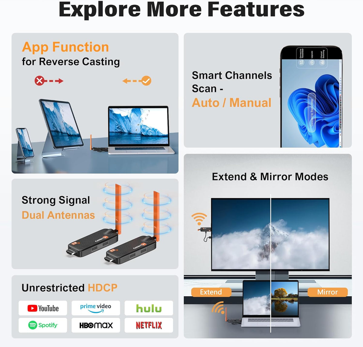 2025 Draadloze HDMI-zender en 2 Ontvangers, tot 6 RX'en, HDMI-Zender en Ontvanger, 5G/1080P Draadloze Extender Streaming Video Audio Voor Laptop, Camera Naar TV, Projector, Monitor - 165FT/50 M
