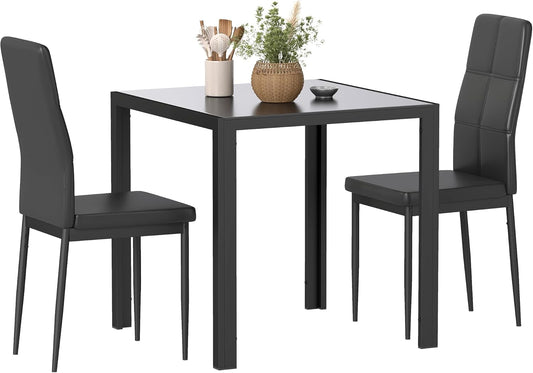 HOMCOM Essgruppe Esstisch mit 4 Stühlen Platzsparend Esszimmergruppe Sitzgruppe Küchentisch-Set für Esszimmer, Küche Schwarz - QUORE