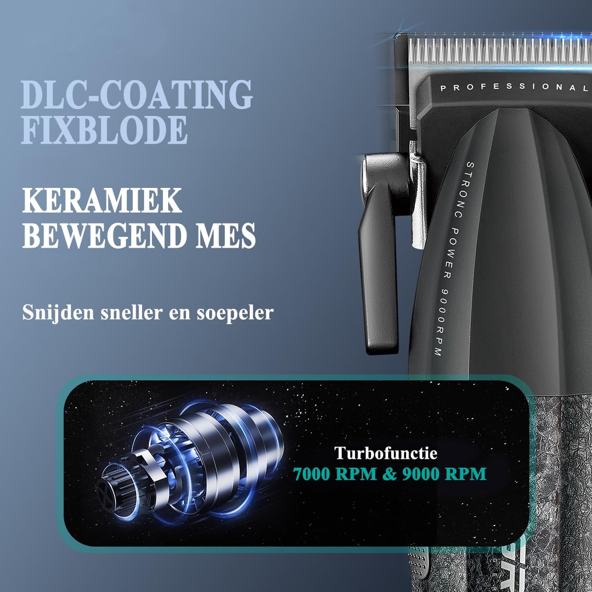 VGR 640 Professionele tondeuse voor heren, draadloze tondeuse- en trimmerset, Zero Gap T-blade, DLC keramisch lemmet, hoogwaardige kapperset met led-display (zwart)