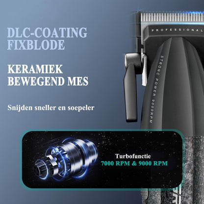 VGR 640 Professionele tondeuse voor heren, draadloze tondeuse- en trimmerset, Zero Gap T-blade, DLC keramisch lemmet, hoogwaardige kapperset met led-display (zwart)