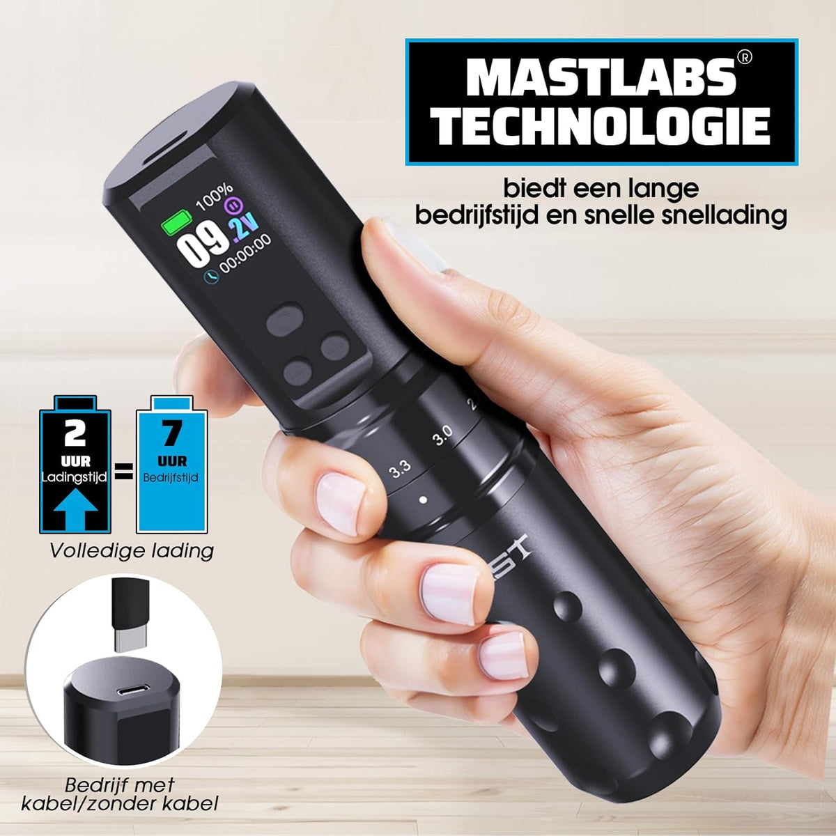 Mast Tattoo Fold2 Pro Wireless Tattoo Gun Rotary Pen Machine, Powerful Motor by Mcore, Smart Display, 7 Strokes Length for Pro Artists (WQP-076-10YMX)