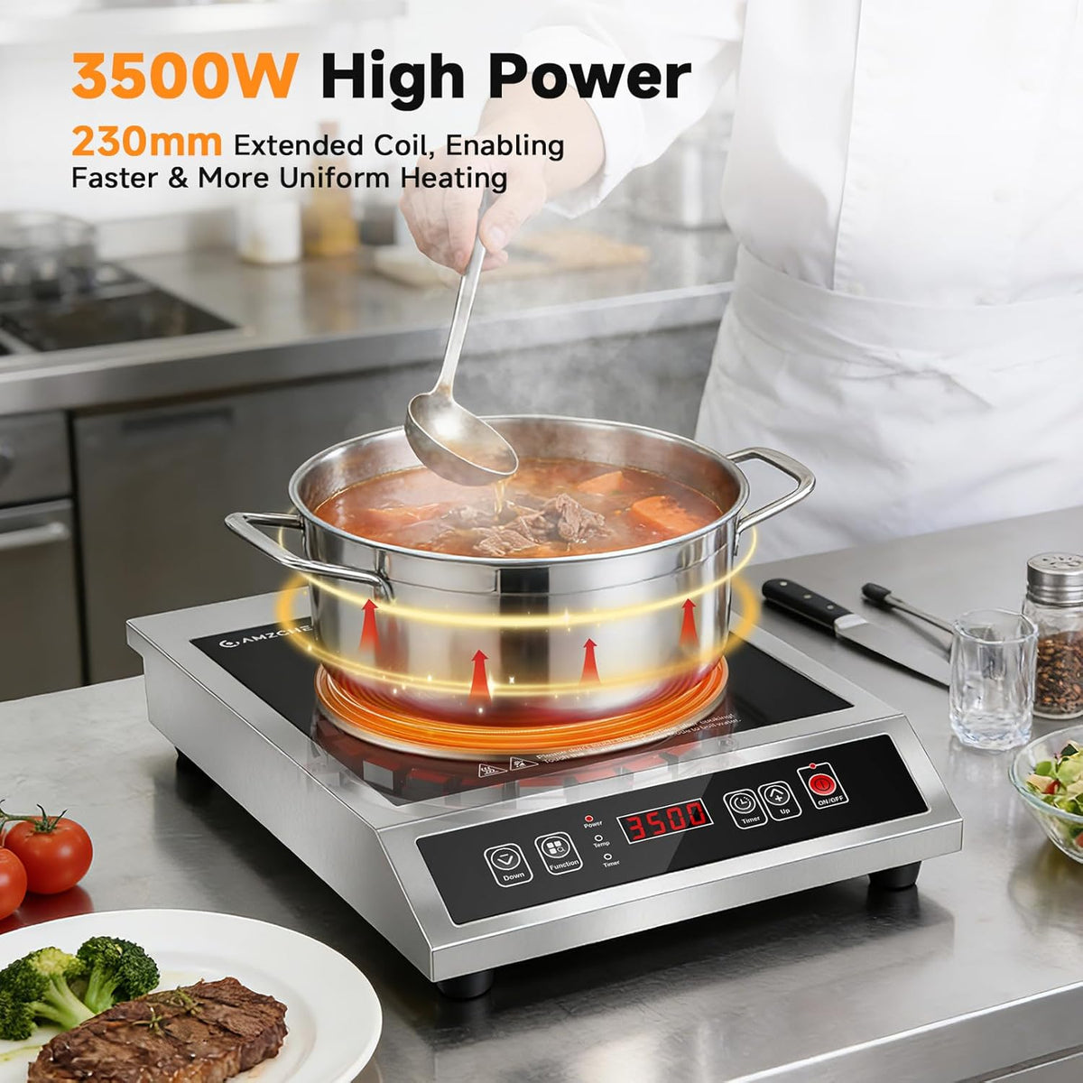Commerciële Inductiekookplaat – Inductieplaat, Professionele Kookplaat, Horeca Kookplaat, Catering Kookplaat – 3500 W Vermogen – Temperatuur Instelbaar Van 60-240 °C