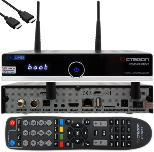 OCTAGON Combi-ontvanger SF8008 4K UHD HDR 1x DVB-S2X en 1x DVB-C/DVB-T2 - satelliet, aardse kabel/signaal, E2 Linux Smart TV, mediaserver, opnamefunctie, EasyMouse HDMI, Dual