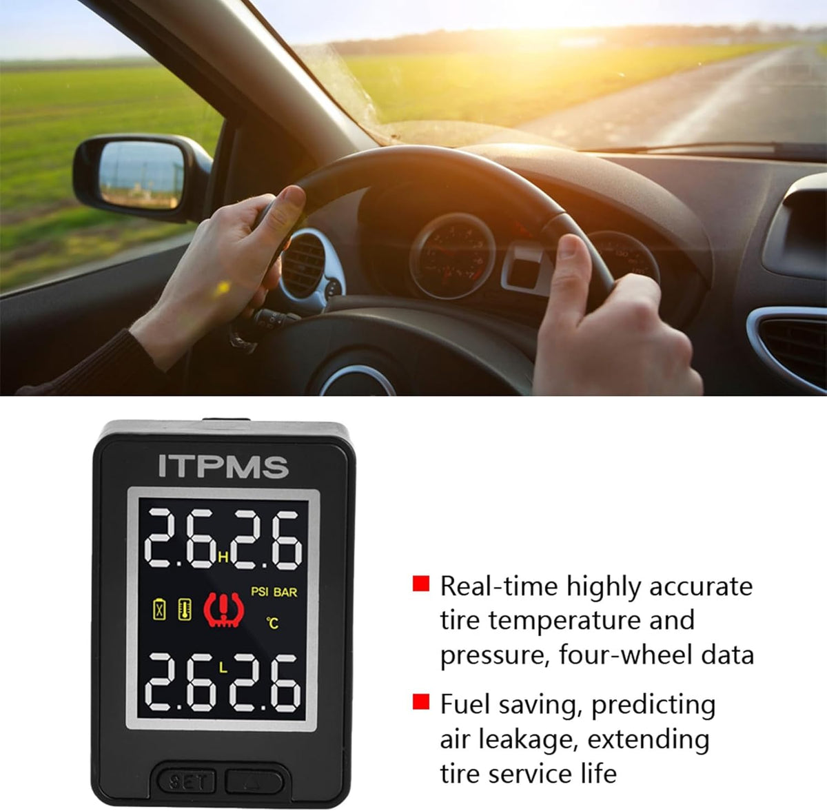 Car Tire Pressure System TPMS met 4 interne sensoren compatibel met voertuigen voor real-time monitoring van bandendruk en temperatuur