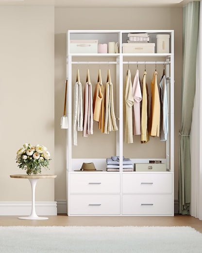 Hzuaneri Wardrobe,Open wardrobe,With 4 wooden drawers,Top storage compartment,Ironwood,Modern style,Suitable for bedrooms and dressing rooms, 39.4 x 16.9 x 72.8 inch, White BW06603W
