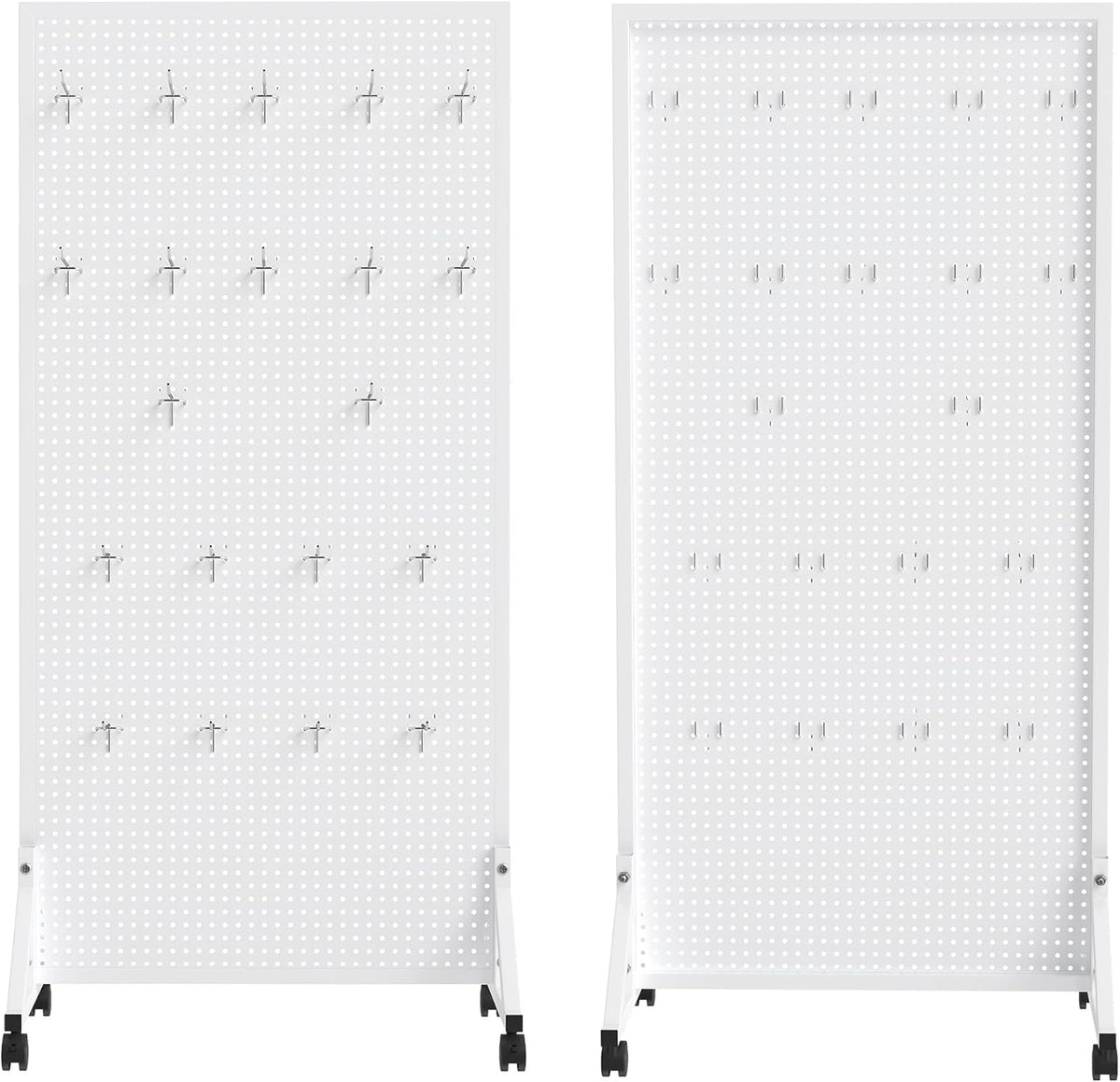 Pegboard Displaystandaard – Pegboard Standaard – Displayrek – Verkoopdisplay – Pegboard Paneel – Wit Vrijstaand Metalen Ontwerp – 60 x 33 x 120 cm Inclusief 20 Haken
