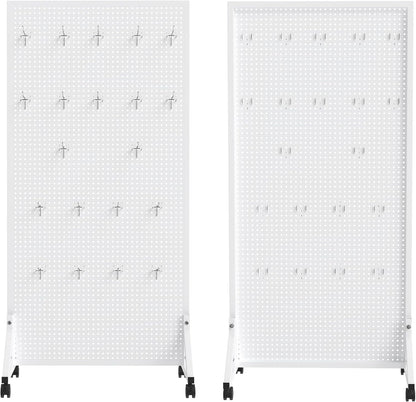 Pegboard Displaystandaard – Pegboard Standaard – Displayrek – Verkoopdisplay – Pegboard Paneel – Wit Vrijstaand Metalen Ontwerp – 60 x 33 x 120 cm Inclusief 20 Haken