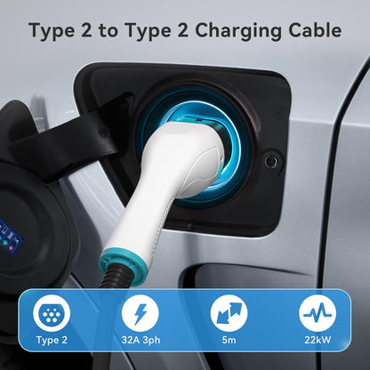 Oplaadkabel voor elektrische auto, 22 kW, 32 A, driefasen, 5 m EV oplaadkabel type 2 naar type 2, compatibel met model 3/X/Y/S, Zoe, 500e, e-208, ID.4, IP55, met draagtas