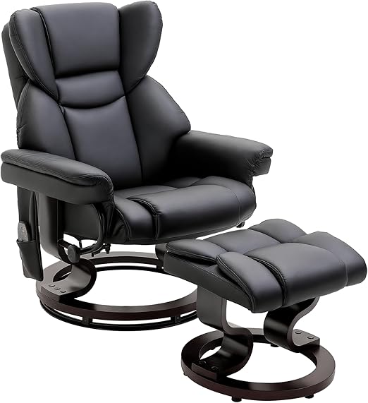 HOMCOM Recliner Chair with Massage Function, Foot Stool, Massage Chair with Adjustable Function, Faux Leather, Black 79 x 82 x 101 cm - QUORE