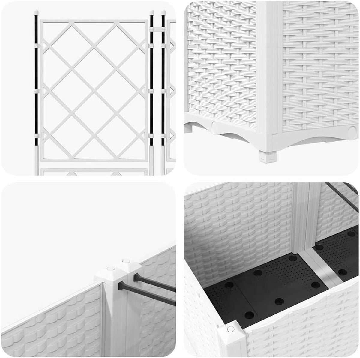 Gecheer Trellis 42002908 Tuinplantenbak, 3 stuks, wit, 120 x 40 x 143 cm, bloembak, bloembak, bloempot, voor balkon, tuin, terras, bloemen - QUORE