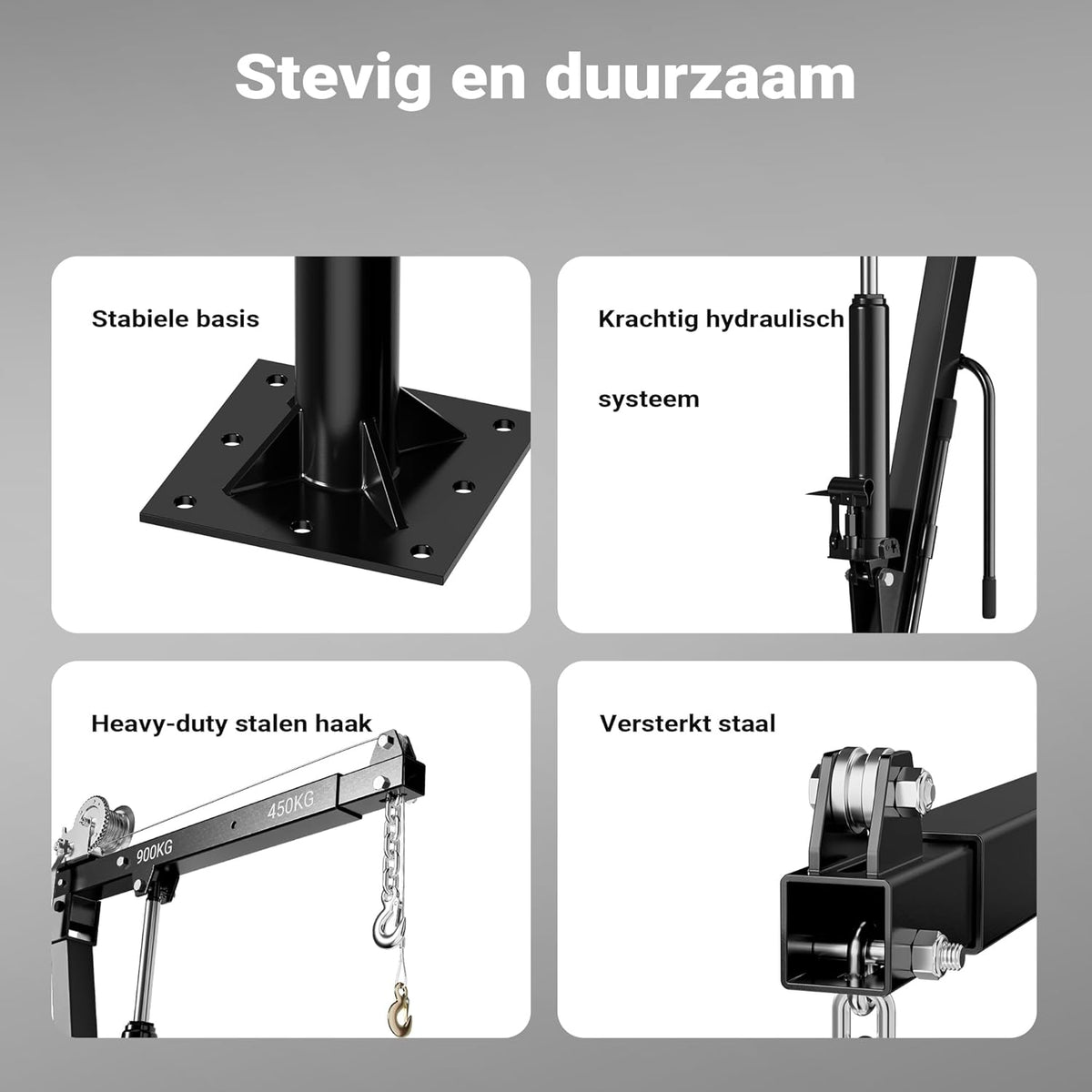Pick-up kraan 900kg en 360° draaibaar met kabellier, standvoet, inklapbaar