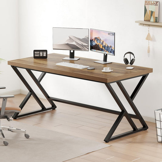 LVB Houten computerbureau, rustiek thuiskantoor executive bureau voor slaapkamer, industriële houten computer schrijven studiewerk gamingtafel, moderne metalen pc student eenvoudig bureau met opslag,