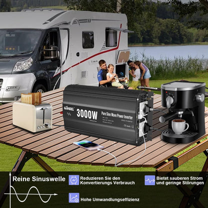 GIANDEL 3000 W omvormer, 12 V naar 230 V, zuivere sinus, spanningsomvormer, compatibel met LifePO4 Power Inverter met afstandsbediening en USB-aansluitingen, voor camper, vrachtwagen, caravan, camping