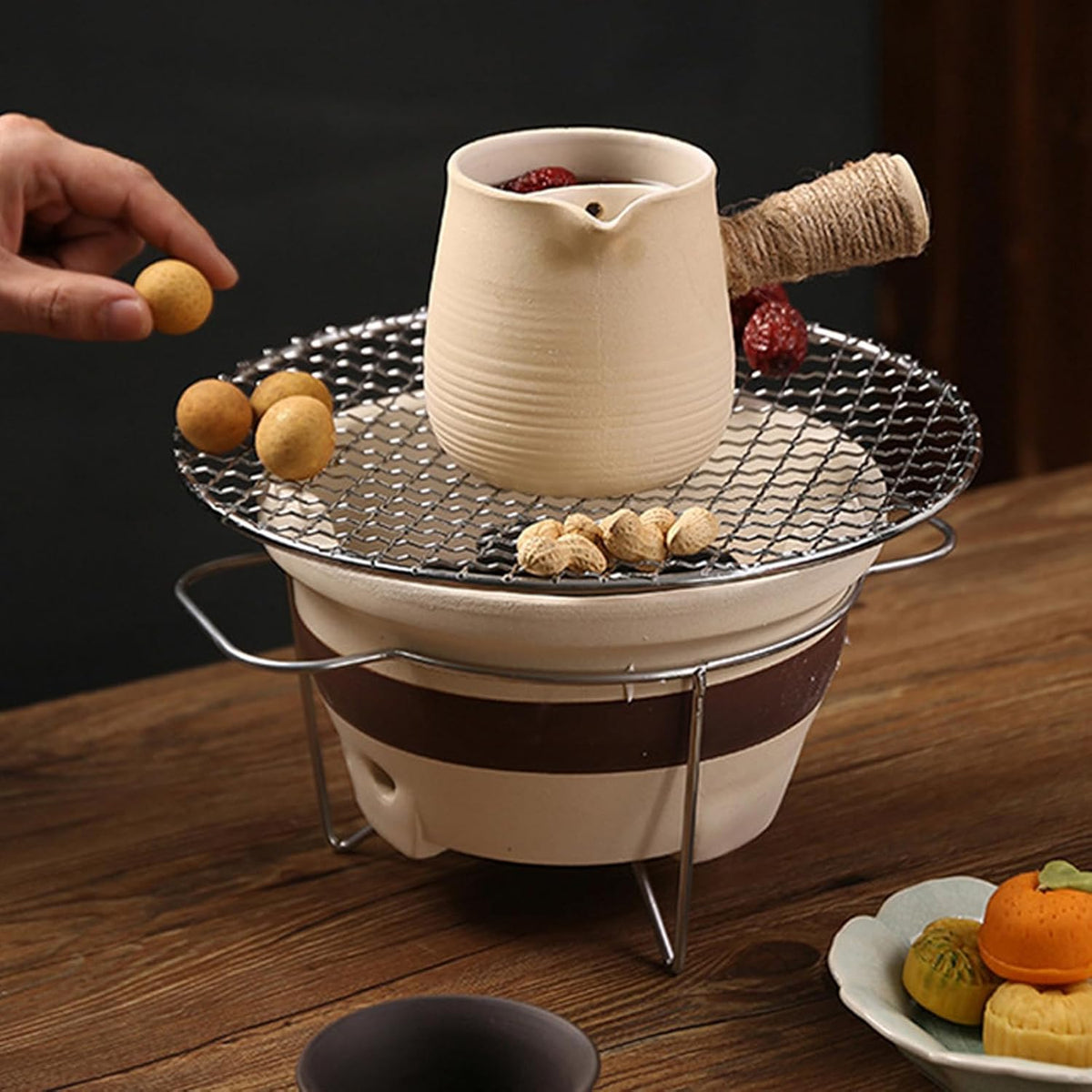 Keramische Houtskool Tafelgrill, Binnen en Buiten Gebruik, Aardewerk Fornuis met Klei Kachel Blad