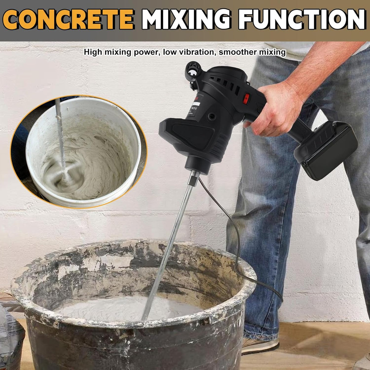 2-in-1 poets- en roermachine, 2800 tpm, poetsbewerkingsmachine met led, 6 snelheden beton mortel mixer, polijstmachine wandslijper betongladder voor Makita 18V Batteries(Zonder batterij)