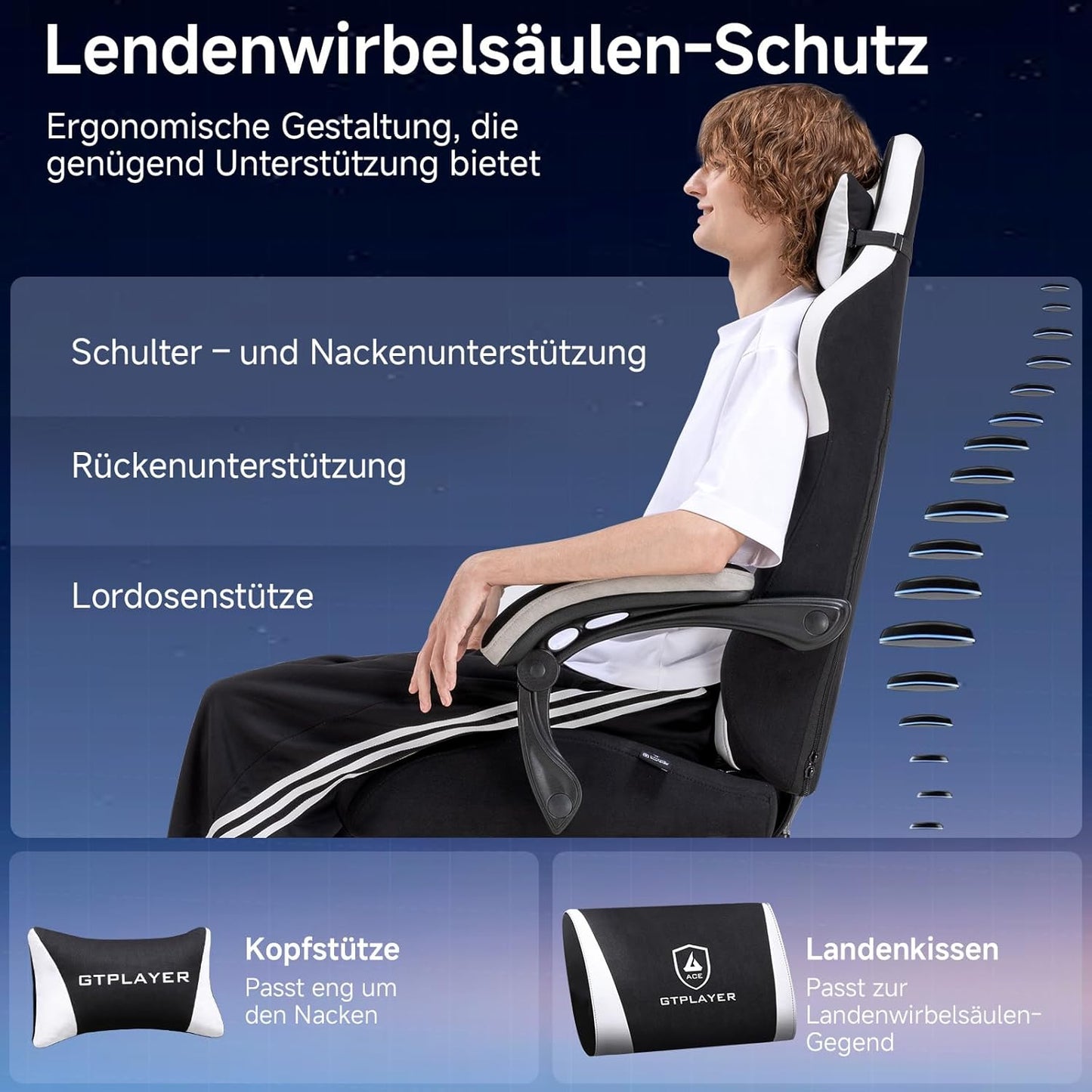 Gamingstoel – Gamestoel – Bureaustoel – PC Stoel – Ergonomische Stoel – Ademend Textiel – Verstelbare Rugleuning Tot 150° – Zwarte Stoffering