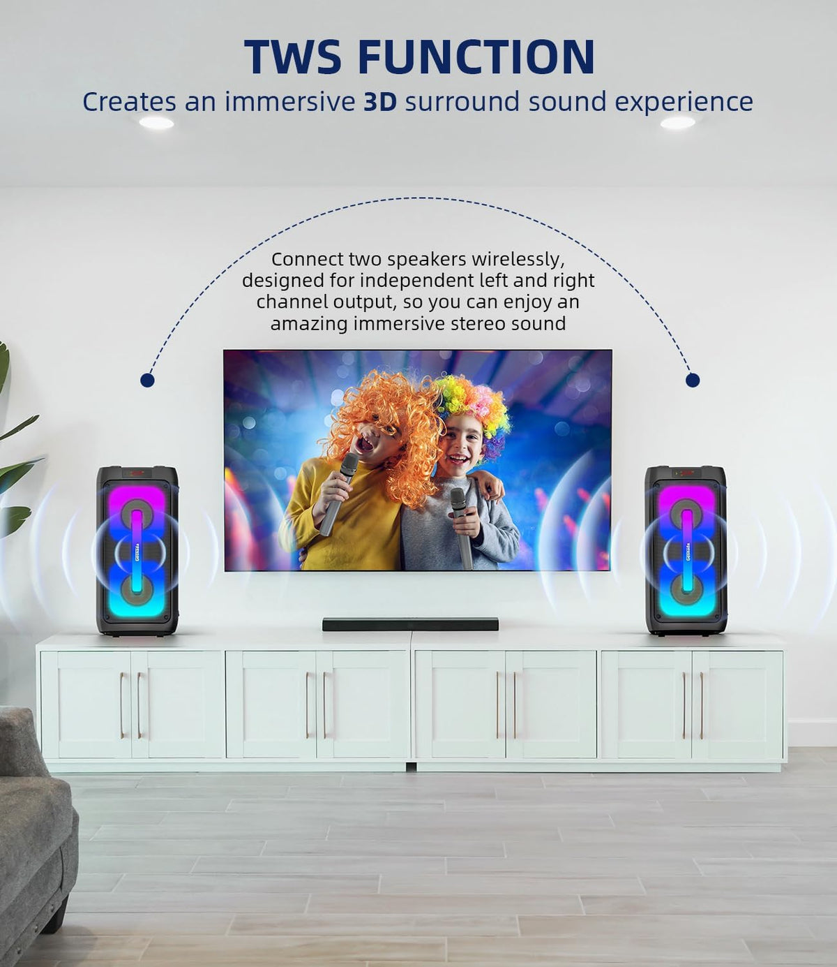 Karaokemachine voor Volwassenen – Draagbare Speaker – Bluetooth Speaker – PA-Systeem – Karaokeset – 60W Krachtig Geluid – 2 Draadloze Microfoons & RGB-Discolampen