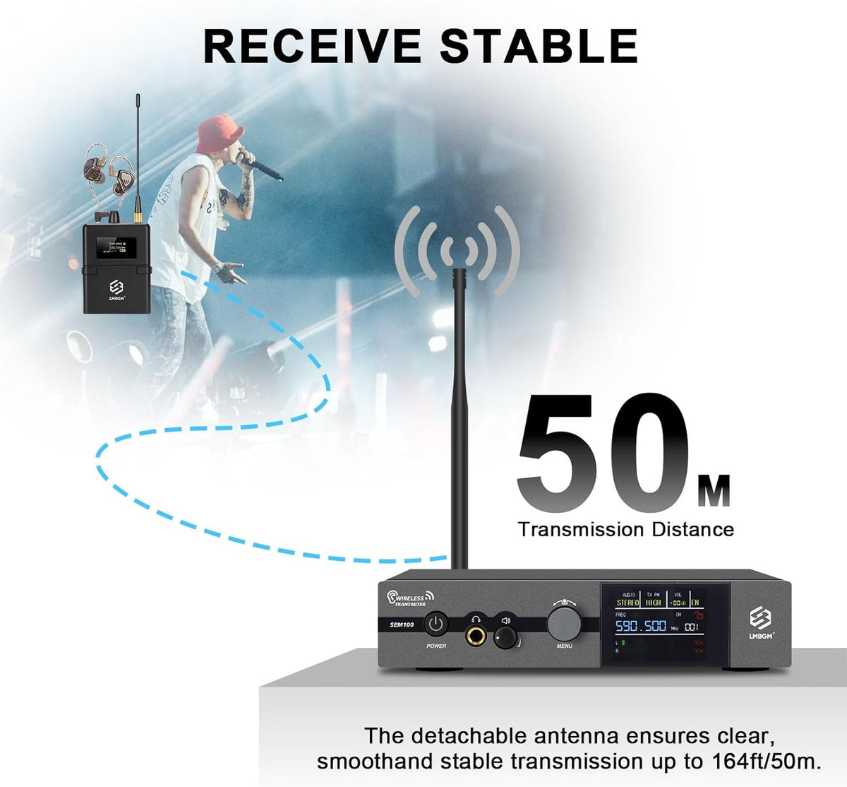 SEM100 Stereo Wireless In-Ear Monitor System - Professioneel IEM-apparaat voor live performance en geluidsstudio (1-kanaal, 1/2 zakzender, high-fidelity-geluidskwaliteit) (SEM100-2)