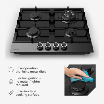 Gaskookplaat – Gasfornuis – Gasstel – Inbouwkookplaat – Kookplaat 4 Branders – 60 cm Breed – 8000 W Vermogen – Vlamuitvalbeveiliging & Elektrische Ontsteking