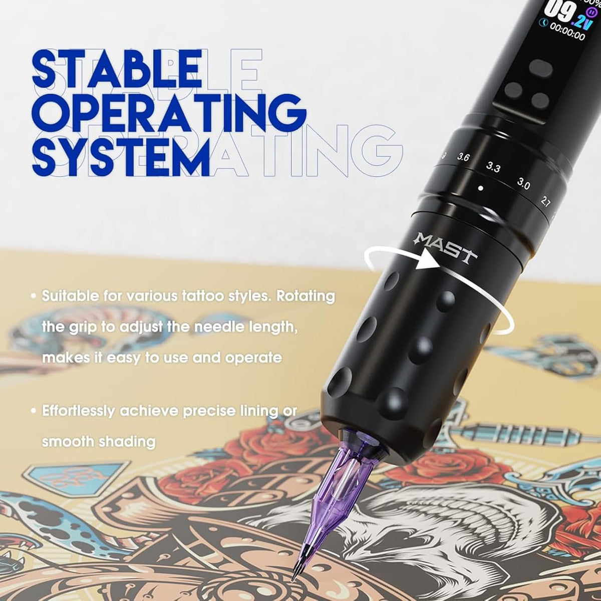 Draadloze Tattoo Pen – Tattoo Machine – Tattoo Gun – Rotary Pen – Tattoo Machine Pen – 7 Instelbare Slaglengtes – 2000mAh Batterij & OLED Display