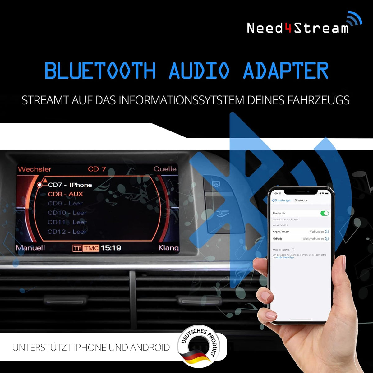 Bluetooth Audio-Interface – Bluetooth Adapter – Muziekadapter – Audio Adapter – Draadloze Muziekstreaming – Voor 2G Basic/High Infotainmentsysteem – Automatische Bluetooth-verbinding – Titel En Artiestweergave Op Display