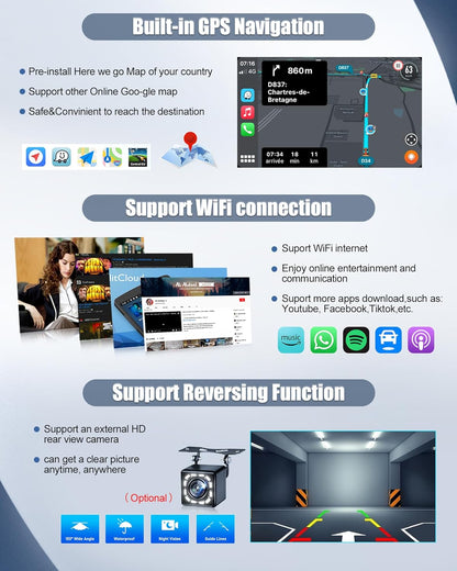 SIXWIN 2 + 64 GB 1 DIN Android 13 autoradio met Carplay Android Auto Mirrorlink, 7 inch touchscreen, uitschuifbaar handmatig met wifi, GPS, Bluetooth, RDS/FM 2 USB TF AUX
