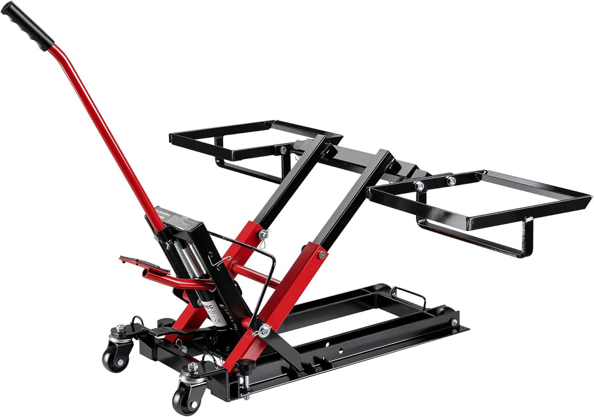 Wiltec 3-in-1 hydraulische lift voor zitmaaiers en motorfietsen, motorlift tot 300 kg, machinekrik met een hefhoogte tot 53 cm, mobiele zitmaaierkrik voor grasmaaiers, motoren, ATV's