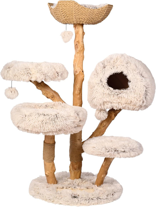 Krabpaal – Kattenboom – Klimpaal – Kattenmeubel – Krabmeubel – Medium Groot 128 cm Hoog – Stevige Sisal Basis Beige