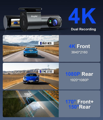Dubbele dashcam voor en achter – Dashcam – Autocamera – Dashboardcamera – Car camera – 4K + 1080P opname – 5 GHz wifi en app bediening