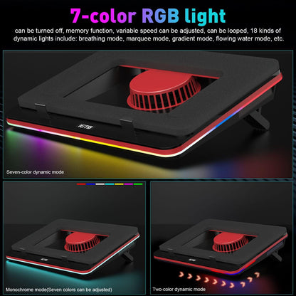 Laptopkoeler – Laptop Cooling Pad – Koelstandaard – Gaming Koeler – Ventilator Koeler – Krachtige Turbo Fan 5000 RPM – RGB Verlichting Met Variabele Snelheid