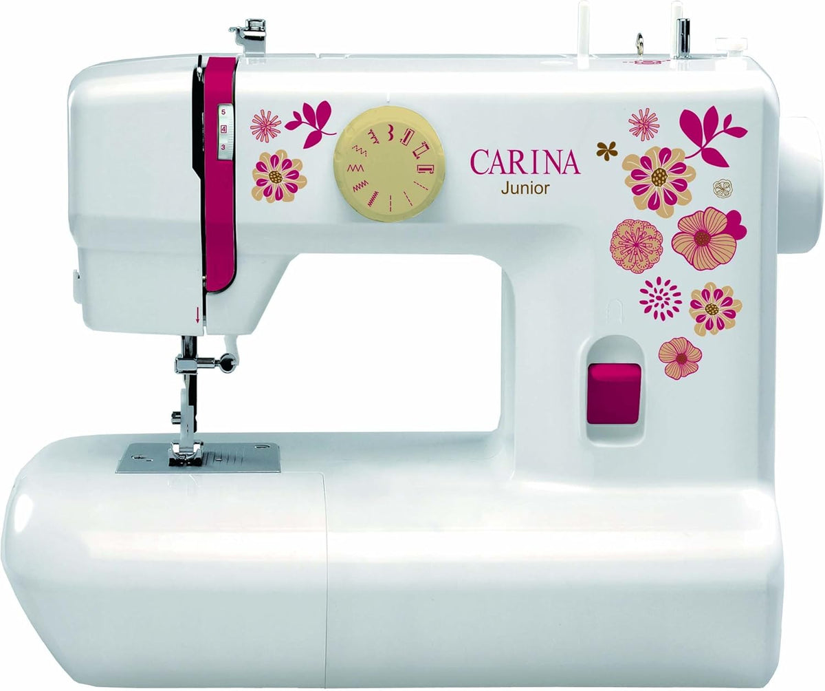 CARINA Naaimachine Junior I 6 steeprogramma's I Auto draadspanning & draadsnijder I LED-naailicht I incl. stickervellen I kindernaaimachine (wit)