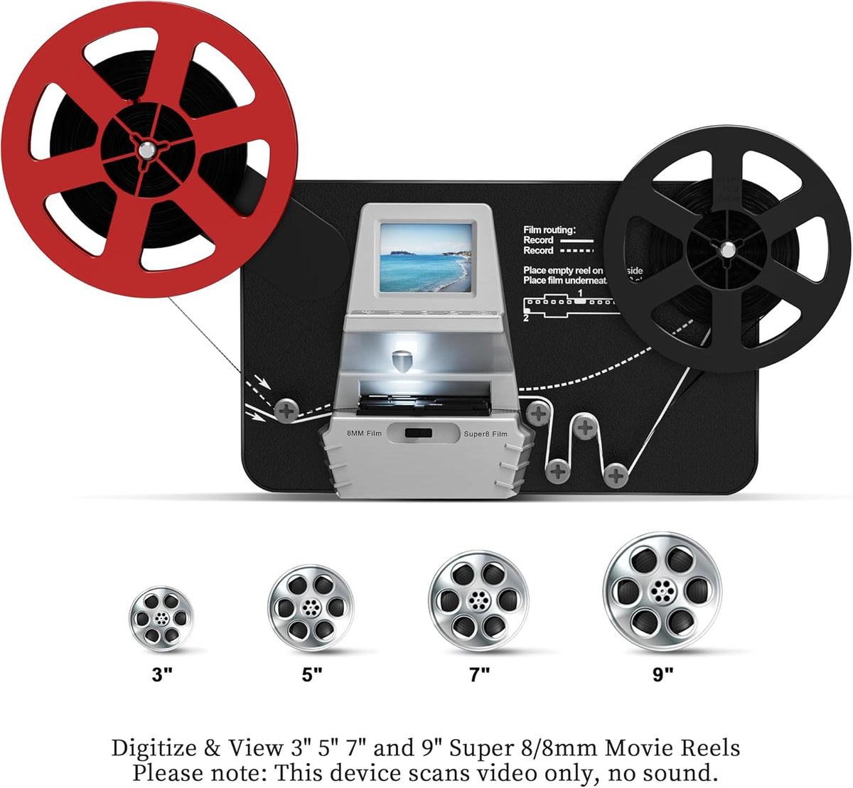 Super-Filmscanner – Filmscanner, Filmconverter, Filmdigitaliseerder, Videodigitaliseerapparaat – Voor 8 Mm En Super 8 Filmrollen Van 3, 5, 7 En 9 Inch – 2,4 Inch Lcd-Scherm – 1080P Mp4 Met 5 Megapixel Sensor
