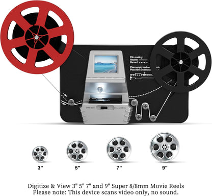 Super-Filmscanner – Filmscanner, Filmconverter, Filmdigitaliseerder, Videodigitaliseerapparaat – Voor 8 Mm En Super 8 Filmrollen Van 3, 5, 7 En 9 Inch – 2,4 Inch Lcd-Scherm – 1080P Mp4 Met 5 Megapixel Sensor