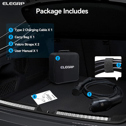 ELEGRP Type 2 oplaadkabel, 11kW 10M 16A 3-fasen, Type 2 naar Type 2 Mode 3 oplaadkabel voor elektrische auto EV/PHEV met draagtas, Geschikt voor Model S/3/X/Y, VW ID.3 ID.4 e-Golf en andere EV