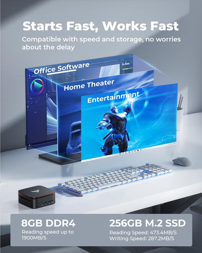 Mini PC – Mini Desktop – Compacte Computer – Kleine PC – Windows PC – Intel Alder Lake N95/8GB/256GB – Triple 4K Uitgangen – VESA Montage