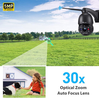 30X Zoom 5MP Outdoor PTZ Wifi Camera, Ctronics Video Camera met Pan 355 ° Tilt 90 °, 150m Nachtzicht, Auto Tracking, Menselijke Detectie, Hoorbaar Alarm, 2-Way Audio, Waterdicht 66-Zwart