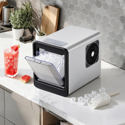 VEVOR Tafelijsmachine, 15 kg per dag, zelfreinigende ijsblokjesschaal met schepje, ijsblokjesmachine voor thuis, keuken, kantoor, bar, party, drankjes