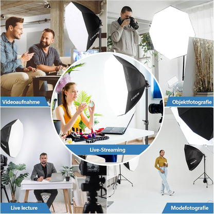 FGen Softbox Licht, Octagonale Softbox met 120W verstelbare LED-lamp 3000-6500K, 2 meter dik Light Stand geschikt voor fotostudio fotografie, YouTube, Tiktok video-opname