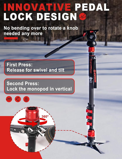 Monopod Met Standvoet – Eenpootstatief – Cameramonopod – Videostatief – Fotostatief – Koolstofvezel – 181 Cm En Draagvermogen 8 Kg