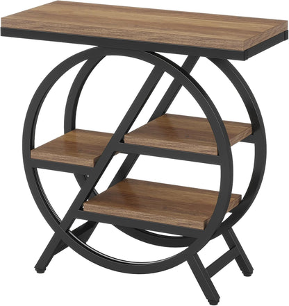 Tribesigns 3 Tier Side Table, Narrow Wood, 65 x 30 cm, Sofa Table with Storage Space, Industrial Small Side Table for Living Room, Smart Bedside Table for Bedroom (2 Pack)
