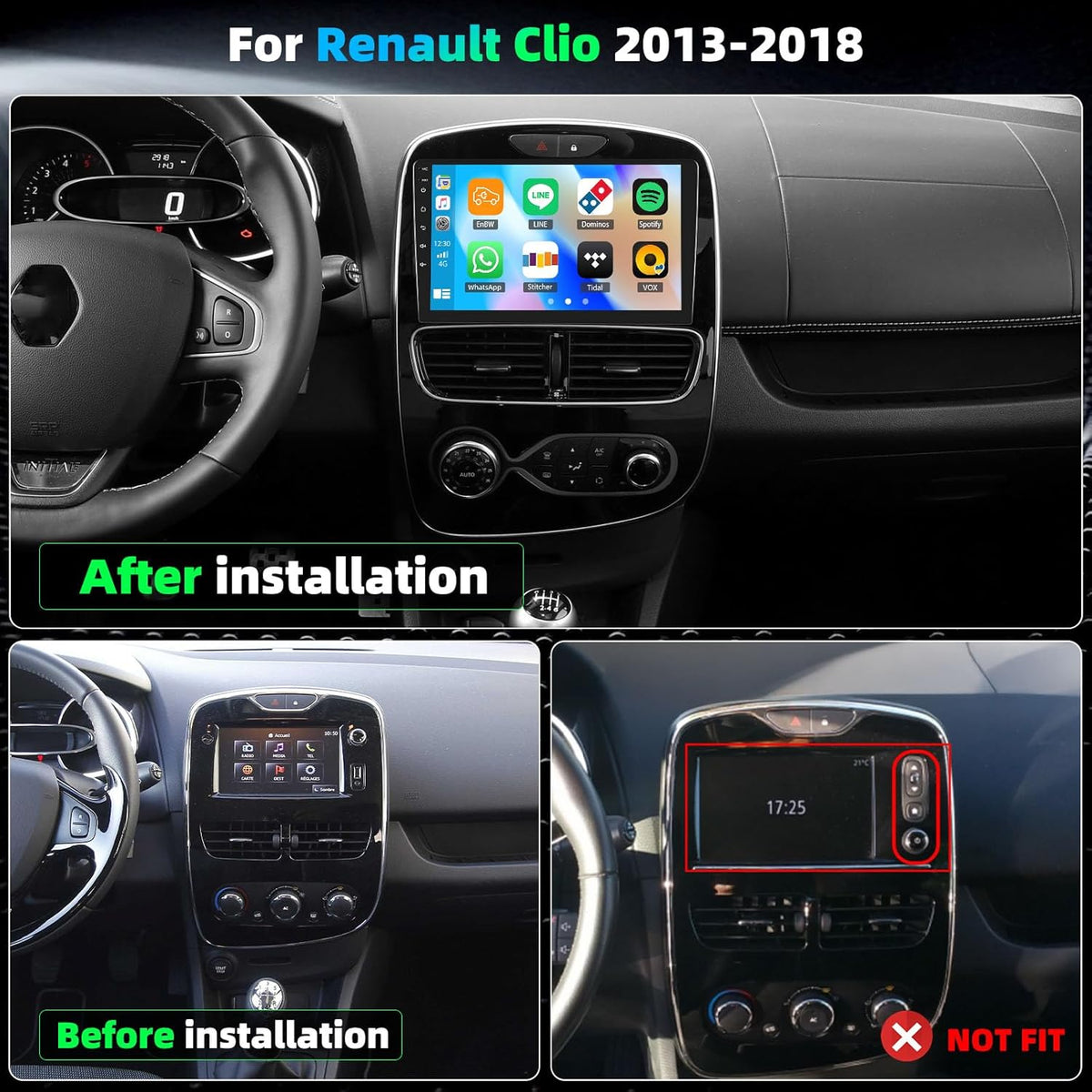 Android 15 4+64G Autoradio Bluetooth für Renault Clio 2013-2018, 10 Zoll HD Touchscreen Auto Radio mit Wireless Carplay Android Auto, WiFi GPS FM/RDS SWC Rückfahrkamera & MIC