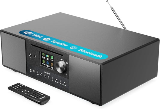 Internetradio met WLAN en CD-speler | Stereo-installatie met Bluetooth en DAB+ & FM radio | 120W 2.1 stereoluidspreker met ingebouwde subwoofer | Keukenradio met Spotify Connect & podcasts | Majority