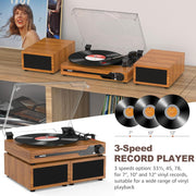 Platenspeler - Geïntegreerde Luidsprekers - Vintage Fonograaf - met Bluetooth 5.3 Ondersteunt - 2 Dubbele Stereoluidsprekers - 3 Snelheden - AUX - RCA - USB - Draadloos Afspelen - Hout - Goud