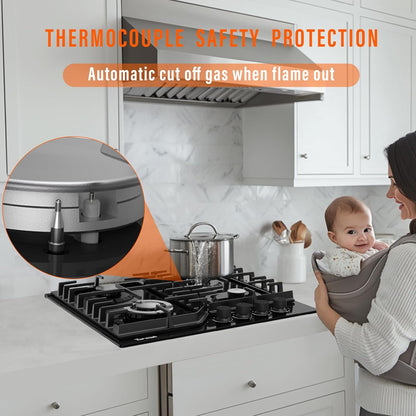 Gaskookplaat 4 Vlammen – Inbouw Gaskookplaat 60 cm – Gaskookveld 4 Vlammen – Gasfornuis Blauw Verlichte Knoppen – NG/LPG Omschakelbaar – Vlamblusbeveiliging – Automatische Ontsteking – 8000 W Vermogen