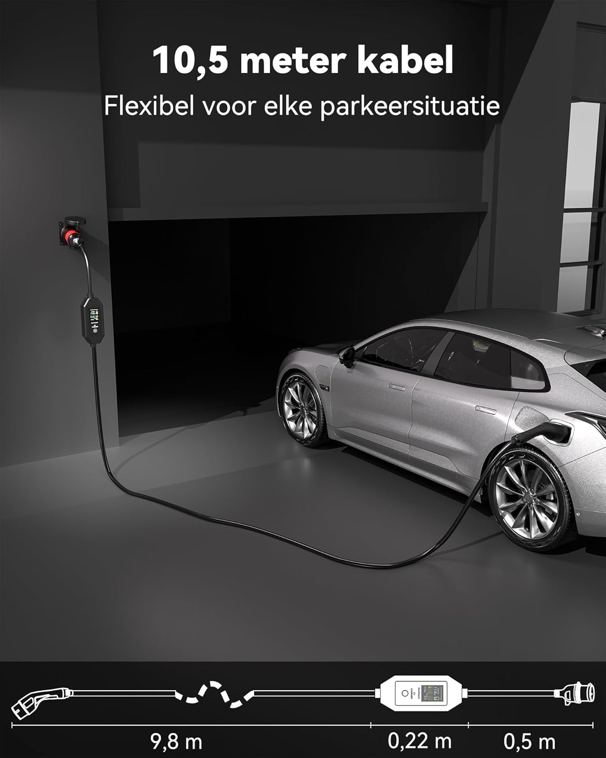 Laadkabel Type 2 – EV-laadkabel – Oplaadkabel Elektrische Auto – Mobiele Lader – Thuislader – 11 kW 3-fase – Instelbare Stroom 6A-16A Met Timer & Vertraging