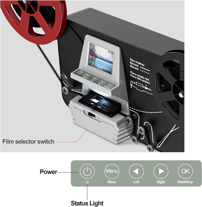 Super-Filmscanner – Filmscanner, Filmconverter, Filmdigitaliseerder, Videodigitaliseerapparaat – Voor 8 Mm En Super 8 Filmrollen Van 3, 5, 7 En 9 Inch – 2,4 Inch Lcd-Scherm – 1080P Mp4 Met 5 Megapixel Sensor