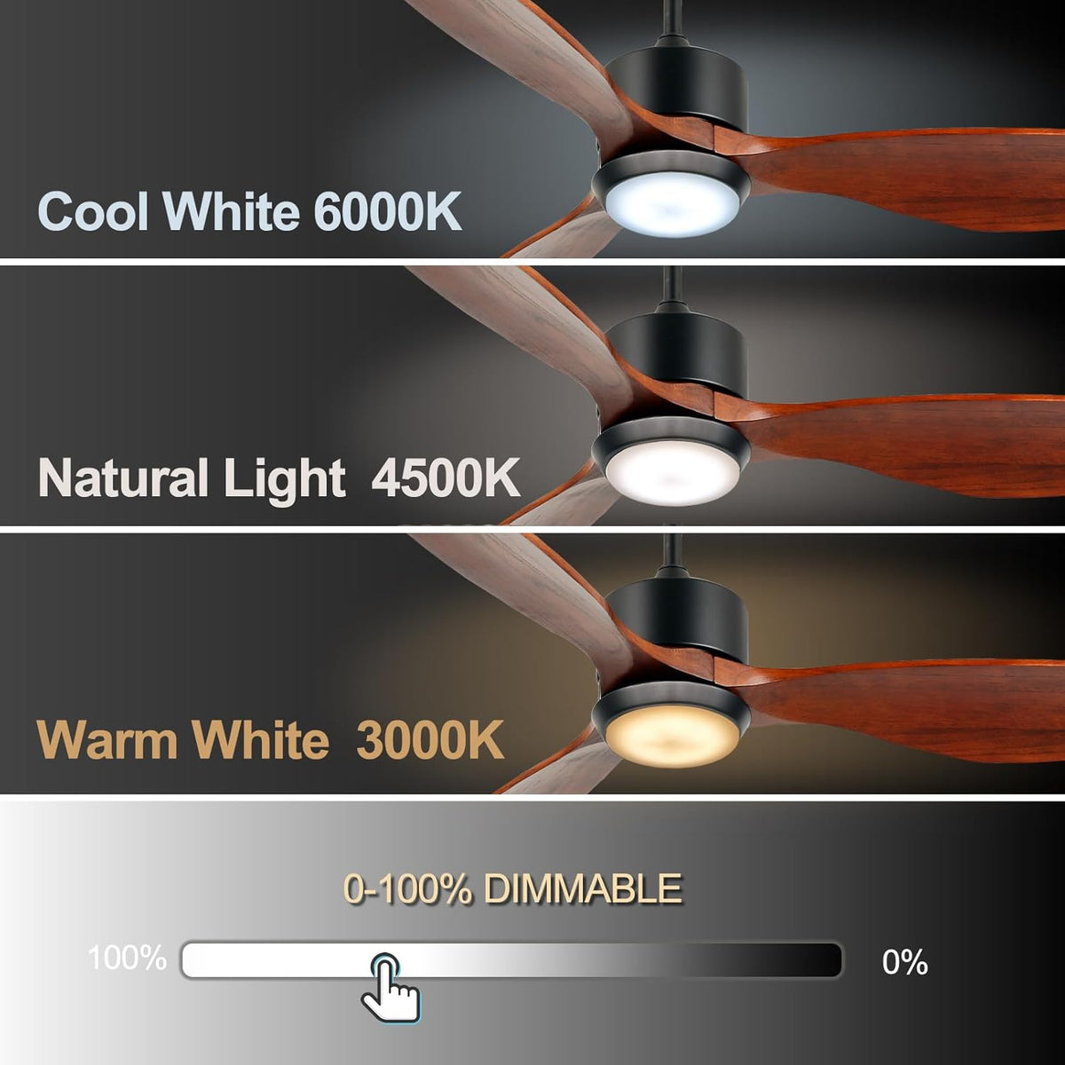 Ovlaim 132cm walnoot houten plafondventilatoren met afstandsbediening verlichting, 3-bladige propeller slimme plafondventilator voor binnen buiten, hoge luchtstroom stille DC-motor
