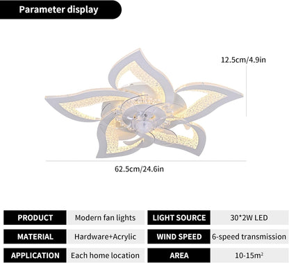 Oninio Plafondventilator met Licht Dimbare LED Plafondlamp met Afstandsbediening, 6-Snelheden Timer, Moderne Bloemvorm Ventilatorlamp voor Woonkamer/Slaapkamer, Ø62.5 cm